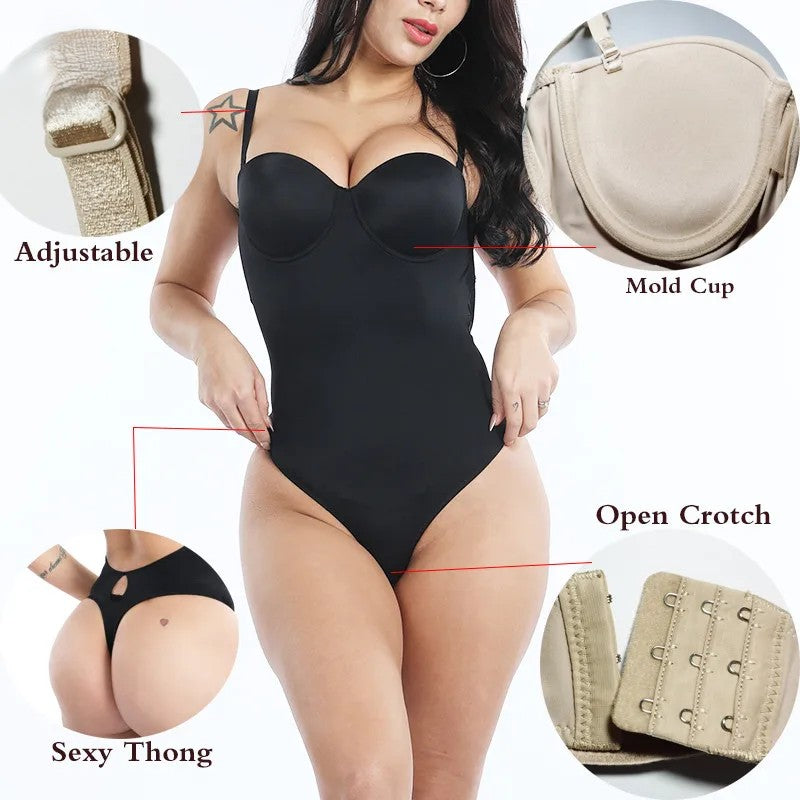 Luxe Backless Thong Sculpting Bodysuit: Push-Up & Open Crotch