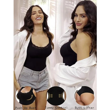 LuxeFit Lace Square Neck Tummy Control Bodysuit