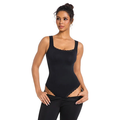 LuxeFit Lace Square Neck Tummy Control Bodysuit