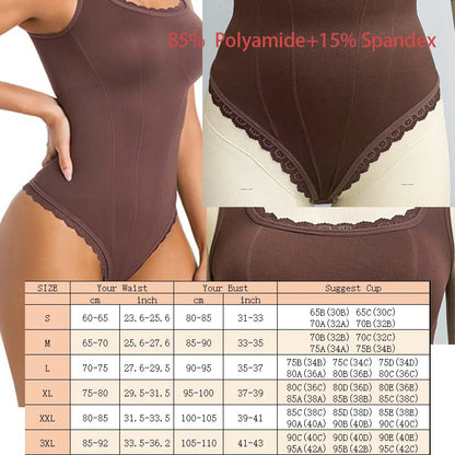 LuxeFit Lace Square Neck Tummy Control Bodysuit